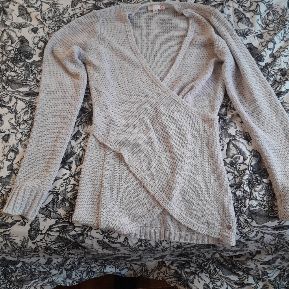 Guess Light Gray V-Neck Wrap Sweater